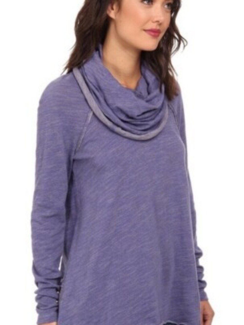 FP Beach Free People Blue Cowl Neck Asymmetrical Tunic Sweater Top